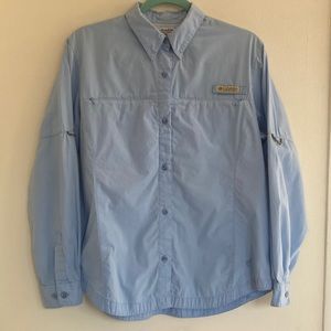 Columbia Outdoor Light Blue Button Up Cotton Utility Long Sleeve Top Size Large
